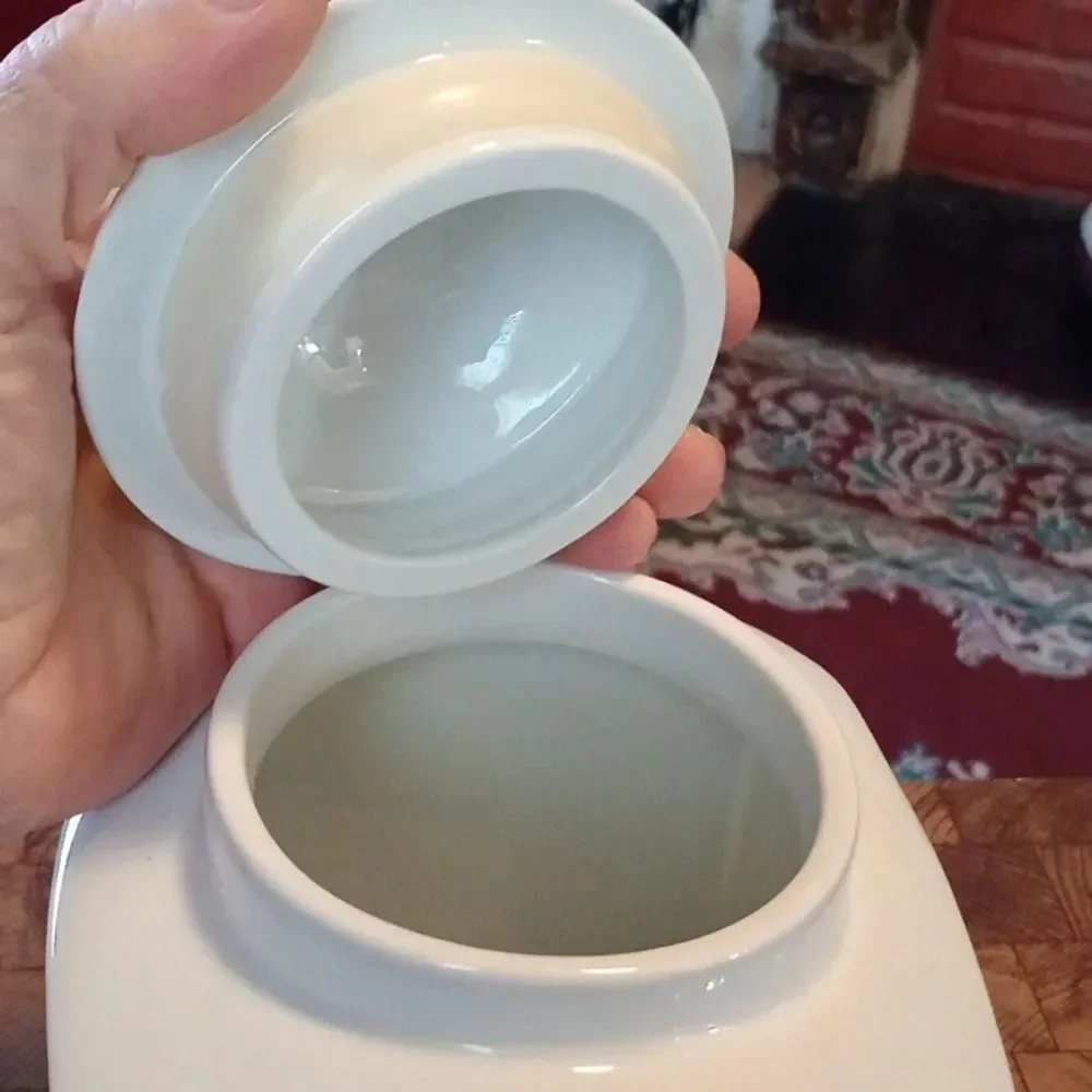 White ceramic canister, rubber seal top, brand new never used still in box